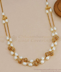 TNL1169 Beautiful Pearl Design Antique Gold 2 Line Beads Necklace For Brides