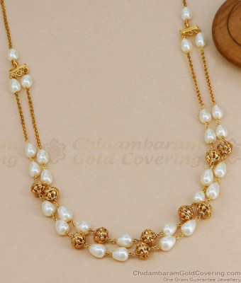 TNL1169 Beautiful Pearl Design Antique Gold 2 Line Beads Necklace For Brides
