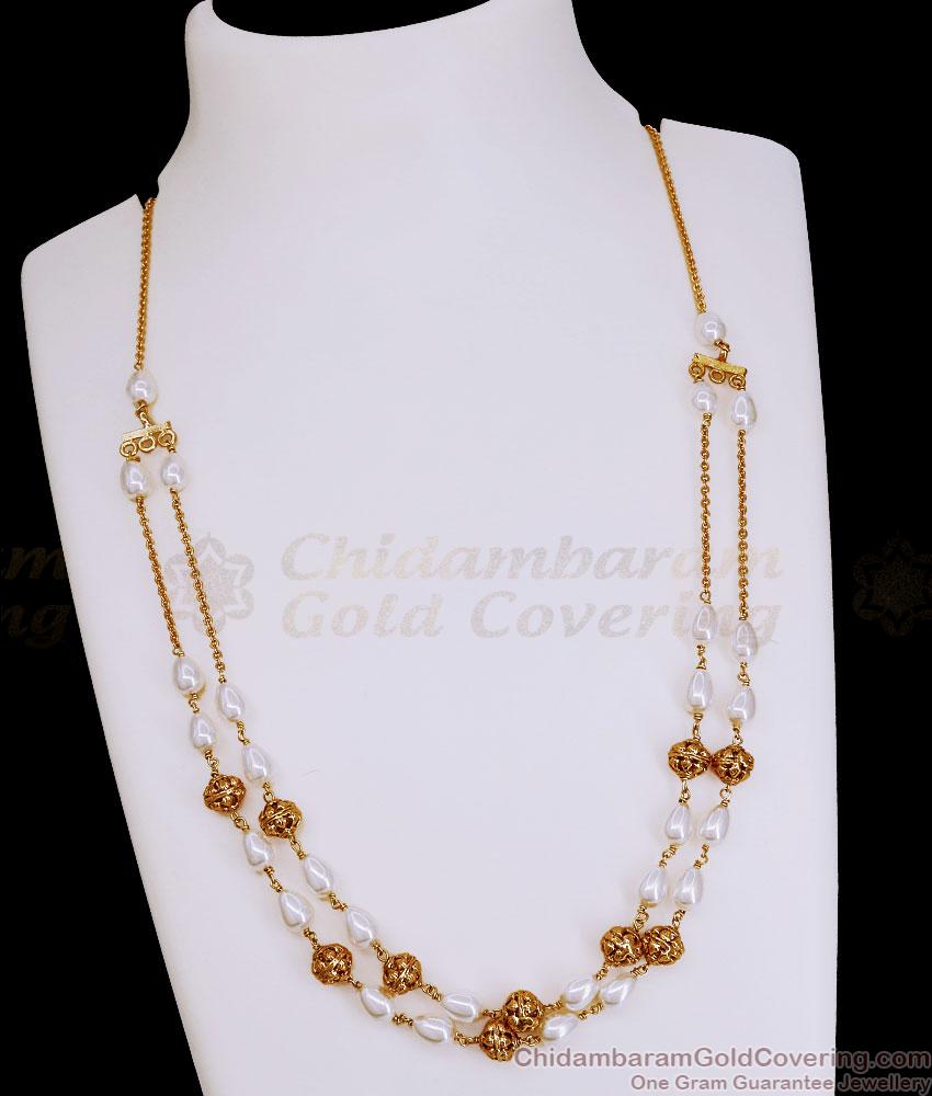 TNL1169 Beautiful Pearl Design Antique Gold 2 Line Beads Necklace For Brides