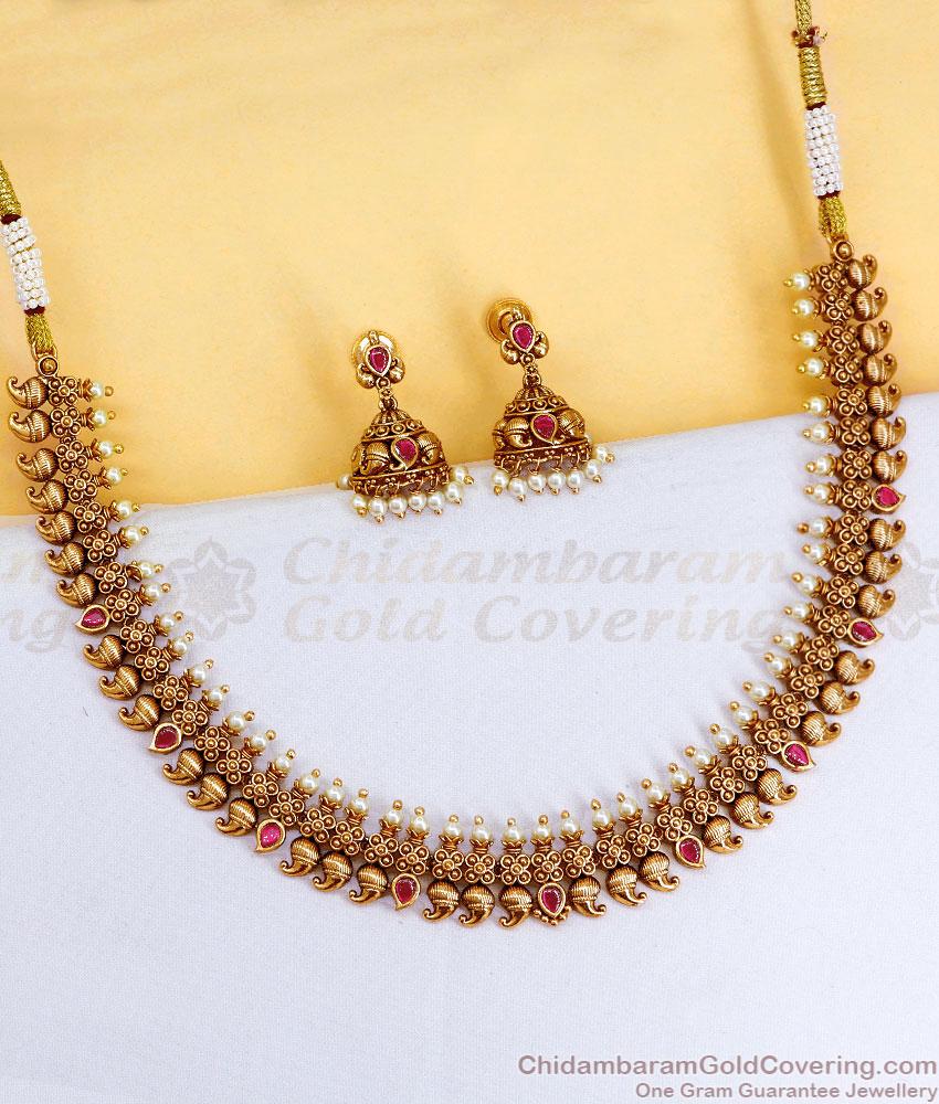 TNL1173 Premium Quality Mango Design Kemp Stone Antique Necklace For Wedding TNL1173 Premium Quality Mango Design Kemp Stone Antique Necklace For Wedding