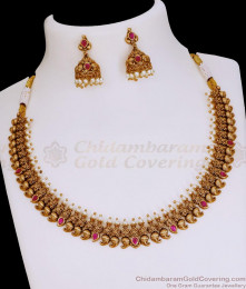 TNL1173 Premium Quality Mango Design Kemp Stone Antique Necklace For Wedding