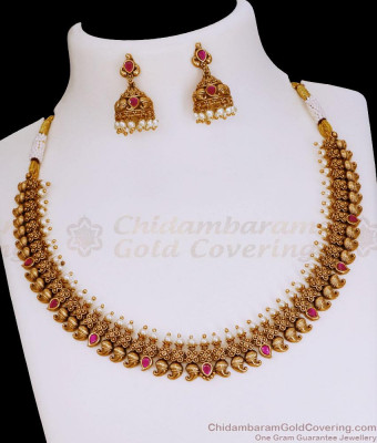 TNL1173 Premium Quality Mango Design Kemp Stone Antique Necklace For Wedding