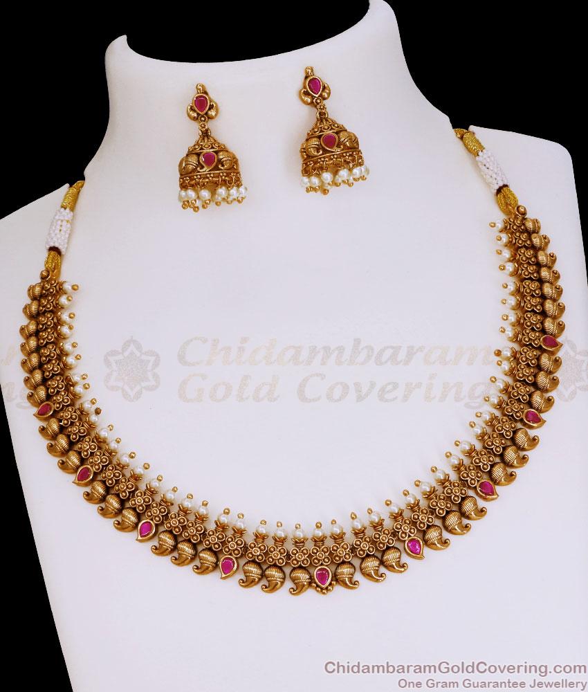 TNL1173 Premium Quality Mango Design Kemp Stone Antique Necklace For Wedding TNL1173 Premium Quality Mango Design Kemp Stone Antique Necklace For Wedding