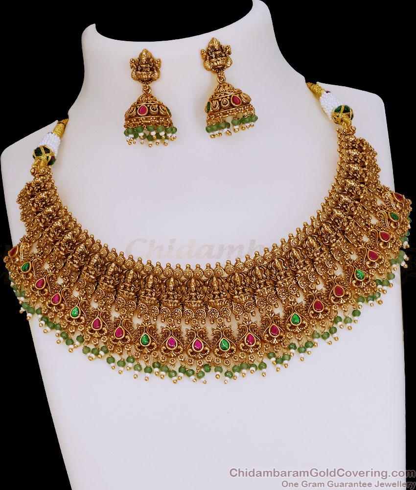 TNL1174 Grand Lakshmi Design Antique Gold Nagas Bridal Necklace With Earring TNL1174 Grand Lakshmi Design Antique Gold Nagas Bridal Necklace With Earring