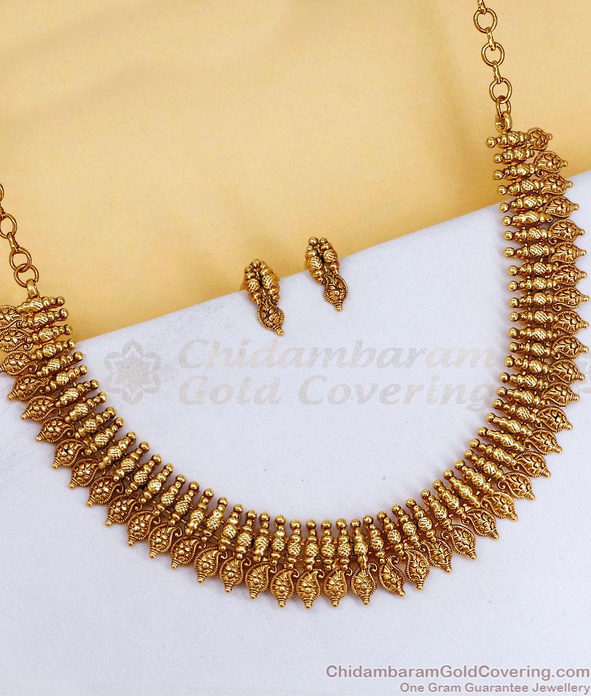 TNL1176 Premium Quality Matte Finish Antique Gold Mango Necklace Temple Jewelry