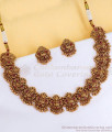 TNL1177 Grand Bridal Wear Nagas Antique Gold Lakshmi Necklace With Kemp Stone