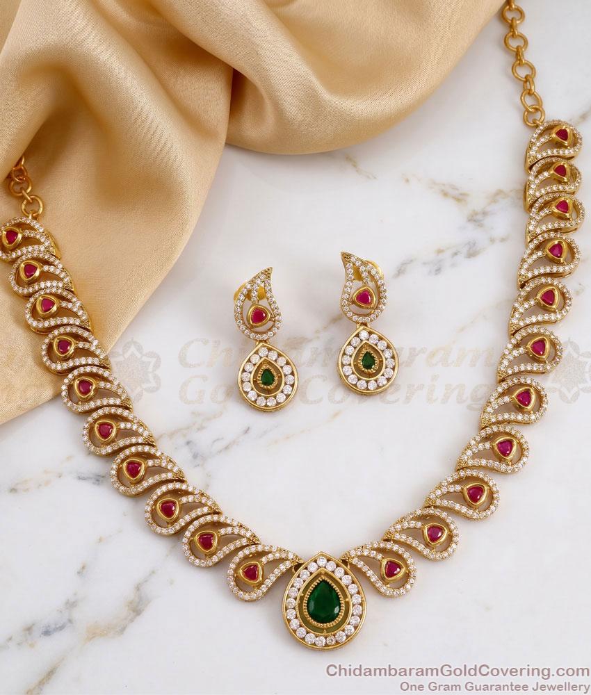 TNL1178 Ruby Green Paisley Mango Antique Gold Necklace Set for Women TNL1178 Ruby Green Paisley Mango Antique Gold Necklace Set for Women