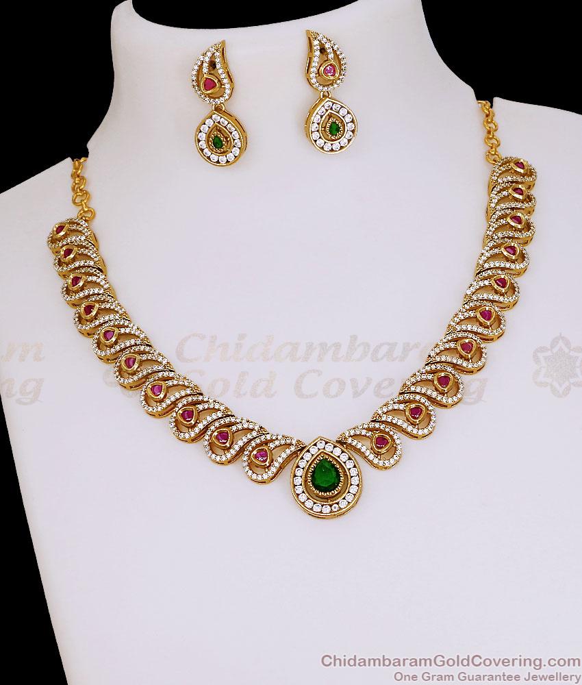 TNL1178 Ruby Green Paisley Mango Antique Gold Necklace Set for Women TNL1178 Ruby Green Paisley Mango Antique Gold Necklace Set for Women