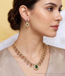 TNL1178 Ruby Green Paisley Mango Antique Gold Necklace Set for Women
