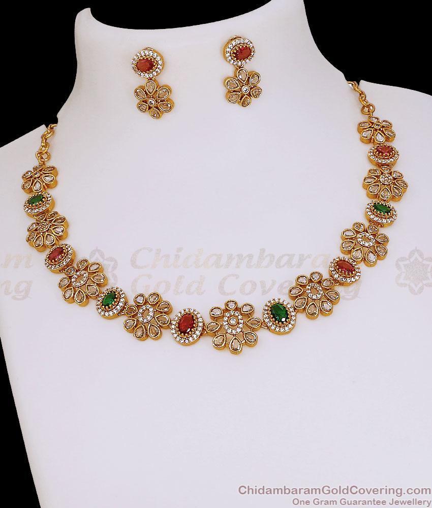 TNL1179 Antique Floral Ruby Green Stone Necklace Set for Women TNL1179 Antique Floral Ruby Green Stone Necklace Set for Women