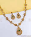 TNL1180 Antique Gold AD Stone Necklace Set with Green Stone Earrings TNL1180 Antique Gold AD Stone Necklace Set with Green Stone Earrings