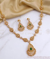 TNL1180 Antique Gold AD Stone Necklace Set with Green Stone Earrings TNL1180 Antique Gold AD Stone Necklace Set with Green Stone Earrings