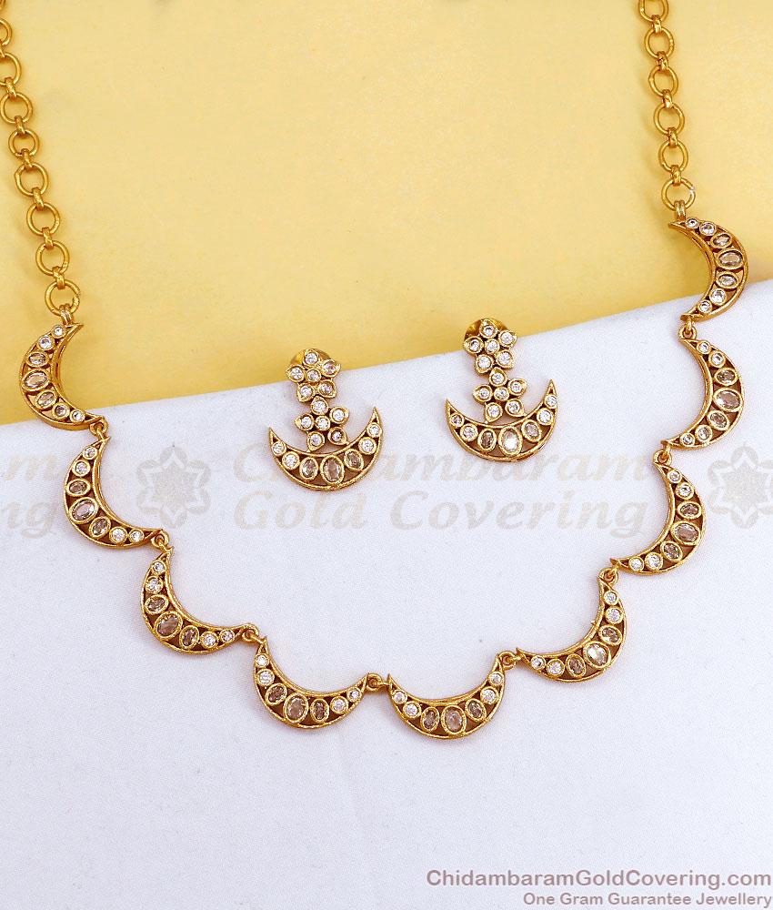 TNL1181 Antique Finish Gold Crescent Moon AD Necklace Set TNL1181 Antique Finish Gold Crescent Moon AD Necklace Set