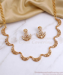 TNL1181 Antique Finish Gold Crescent Moon AD Necklace Set