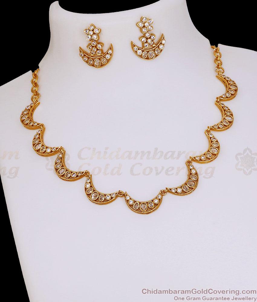 TNL1181 Antique Finish Gold Crescent Moon AD Necklace Set TNL1181 Antique Finish Gold Crescent Moon AD Necklace Set