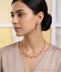 TNL1181 Antique Finish Gold Crescent Moon AD Necklace Set TNL1181 Antique Finish Gold Crescent Moon AD Necklace Set