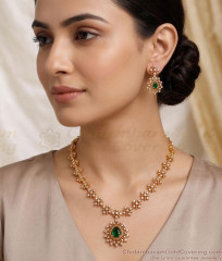 TNL1182 Premium Antique Gold AD Stone Necklace Set with Green Pendant TNL1182 Premium Antique Gold AD Stone Necklace Set with Green Pendant