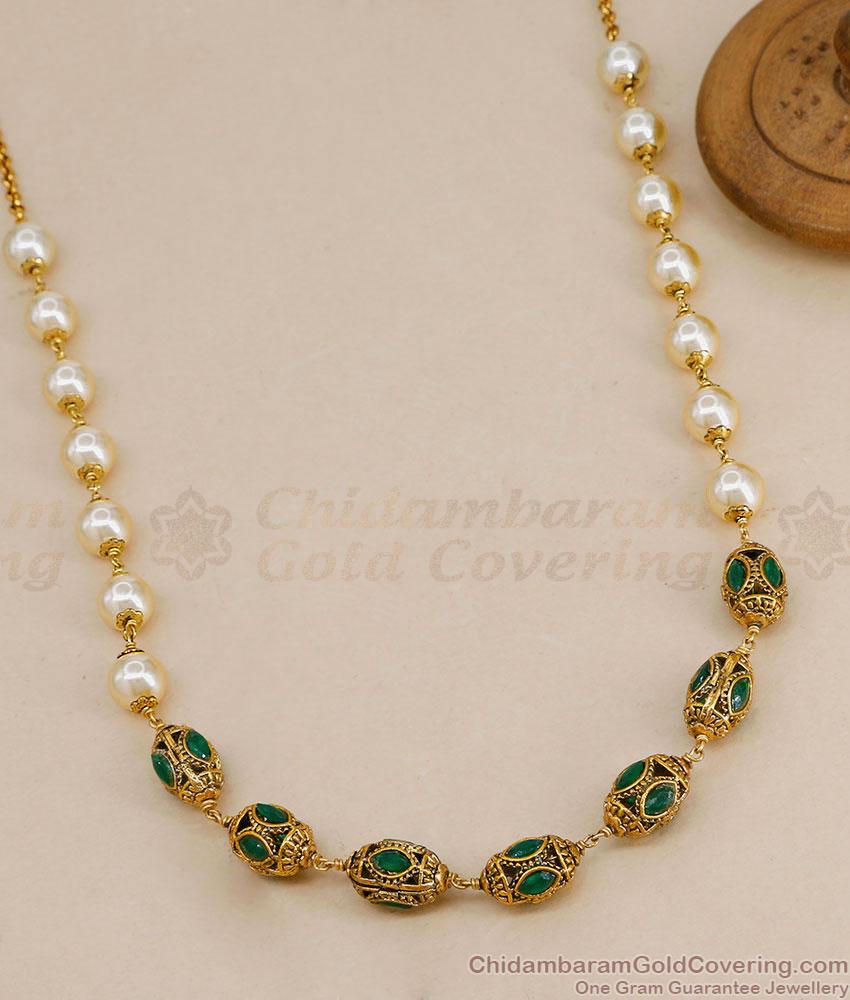 TNL1183 Classic Pearl Beaded Antique Gold Emerald Necklace TNL1183 Classic Pearl Beaded Antique Gold Emerald Necklace