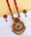 TNL1187 Matte Finish Temple Jewellery Necklace Set Ruby Beaded Chain TNL1187 Matte Finish Temple Jewellery Necklace Set Ruby Beaded Chain