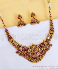 TNL1189 Grand Temple Wear Antique Gold Lakshmi Kemp Bridal Necklace Set
