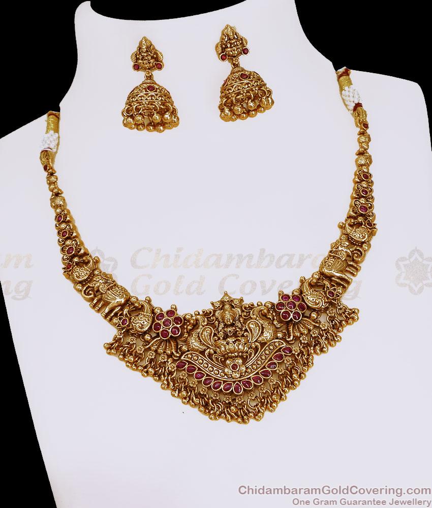 TNL1189 Grand Temple Wear Antique Gold Lakshmi Kemp Bridal Necklace Set TNL1189 Grand Temple Wear Antique Gold Lakshmi Kemp Bridal Necklace Set