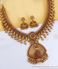 TNL1191 Traditional South Indian Temple Jewellery Antique kemp Stone Necklace