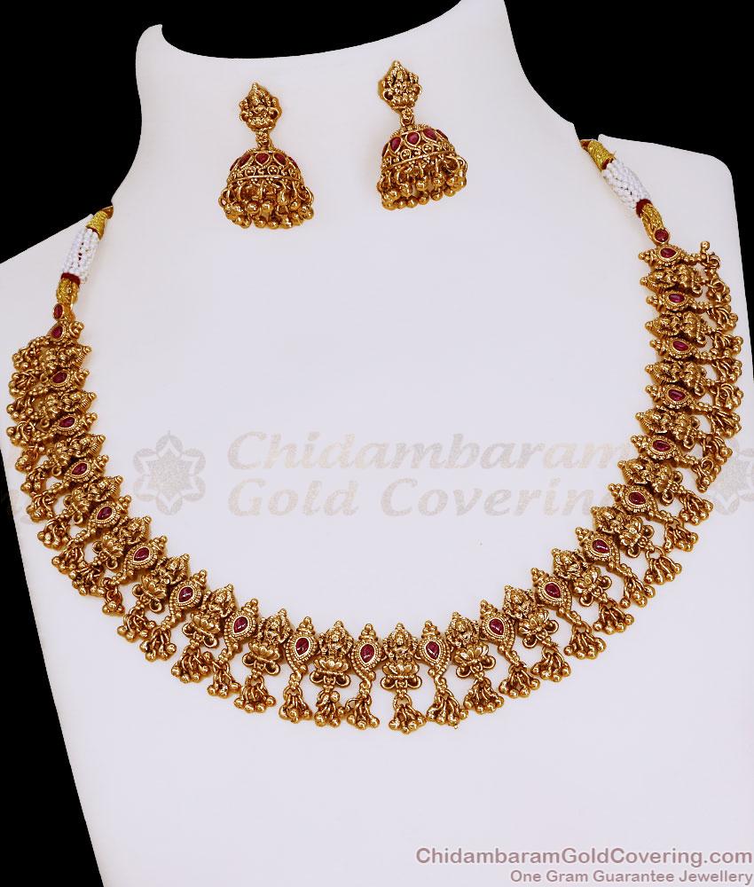 TNL1193 Festive Divine Lakshmi Carved Choker Necklace Antique Collections