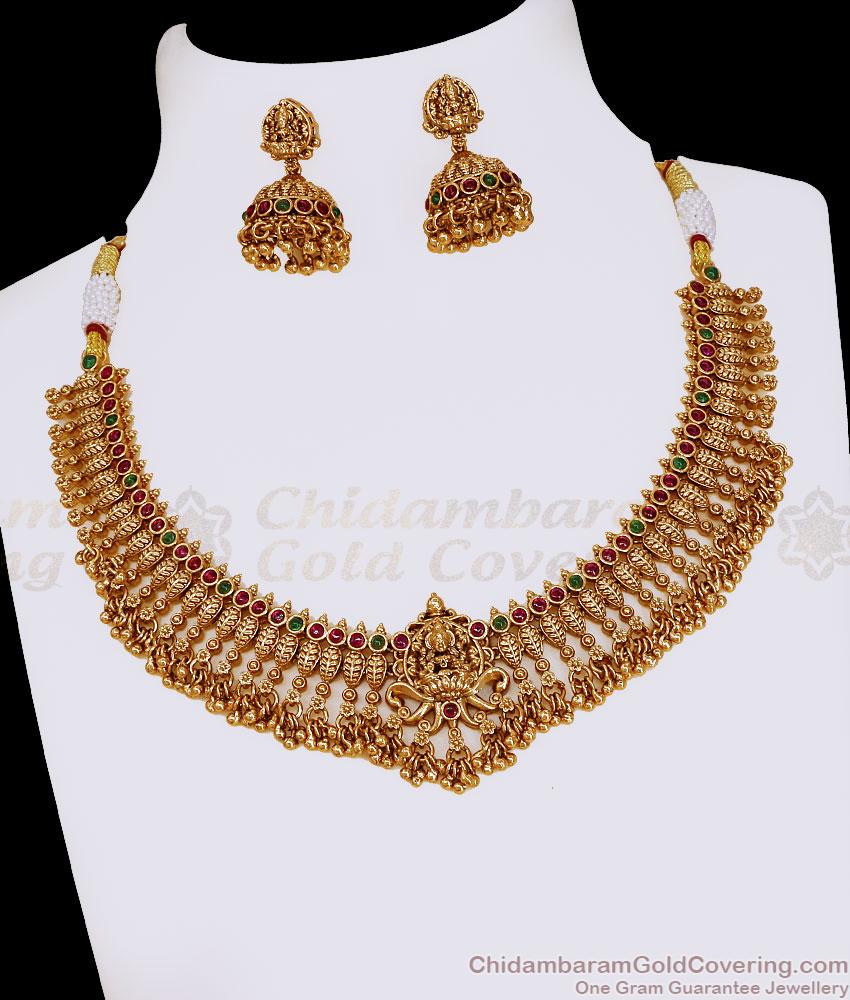 TNL1194 Grand Bridal Antique Gold Navarathna Inspired Kemp Choker Set