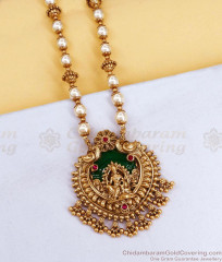 TNL1196 Big Green Pallaka Stone Lakshmi Pendant Antique Necklace Pearl Jewelry TNL1196 Big Green Pallaka Stone Lakshmi Pendant Antique Necklace Pearl Jewelry