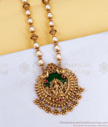 TNL1196 Big Green Pallaka Stone Lakshmi Pendant Antique Necklace Pearl Jewelry TNL1196 Big Green Pallaka Stone Lakshmi Pendant Antique Necklace Pearl Jewelry