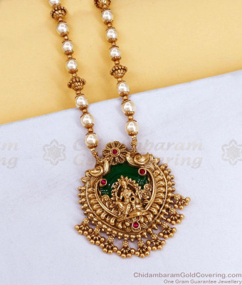 TNL1196 Big Green Pallaka Stone Lakshmi Pendant Antique Necklace Pearl Jewelry