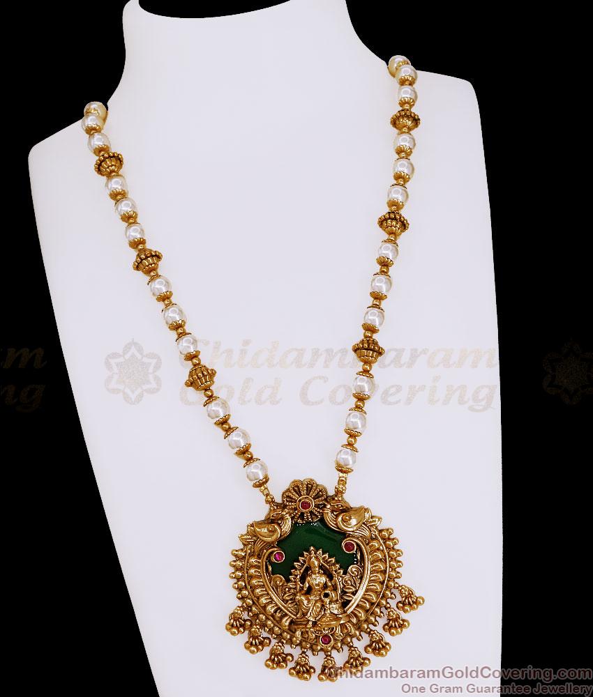 TNL1196 Big Green Pallaka Stone Lakshmi Pendant Antique Necklace Pearl Jewelry TNL1196 Big Green Pallaka Stone Lakshmi Pendant Antique Necklace Pearl Jewelry