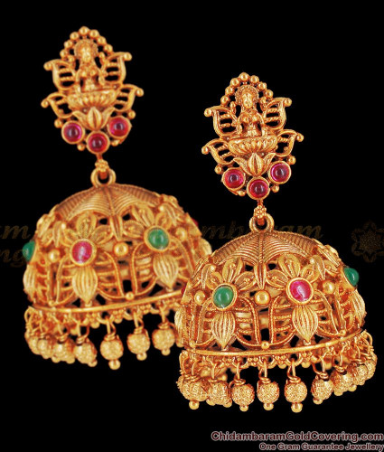 Gold Heavy Temple Laxmi style Large Jhumka Earrings at Rs 1790/pair in  Chennai
