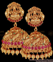 Big Antique Nagas Lakshmi Temple Jhumkas Kemp Stone Earrings Collection ER2277 Big Antique Nagas Lakshmi Temple Jhumkas Kemp Stone Earrings Collection ER2277
