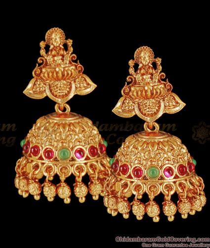 Small Antique Gold Finished Jhumka Earrings / Goddess Lakshmi Peacock  Jhumkas / Bridal Earrings / Temple Jhumka Earrings - Etsy