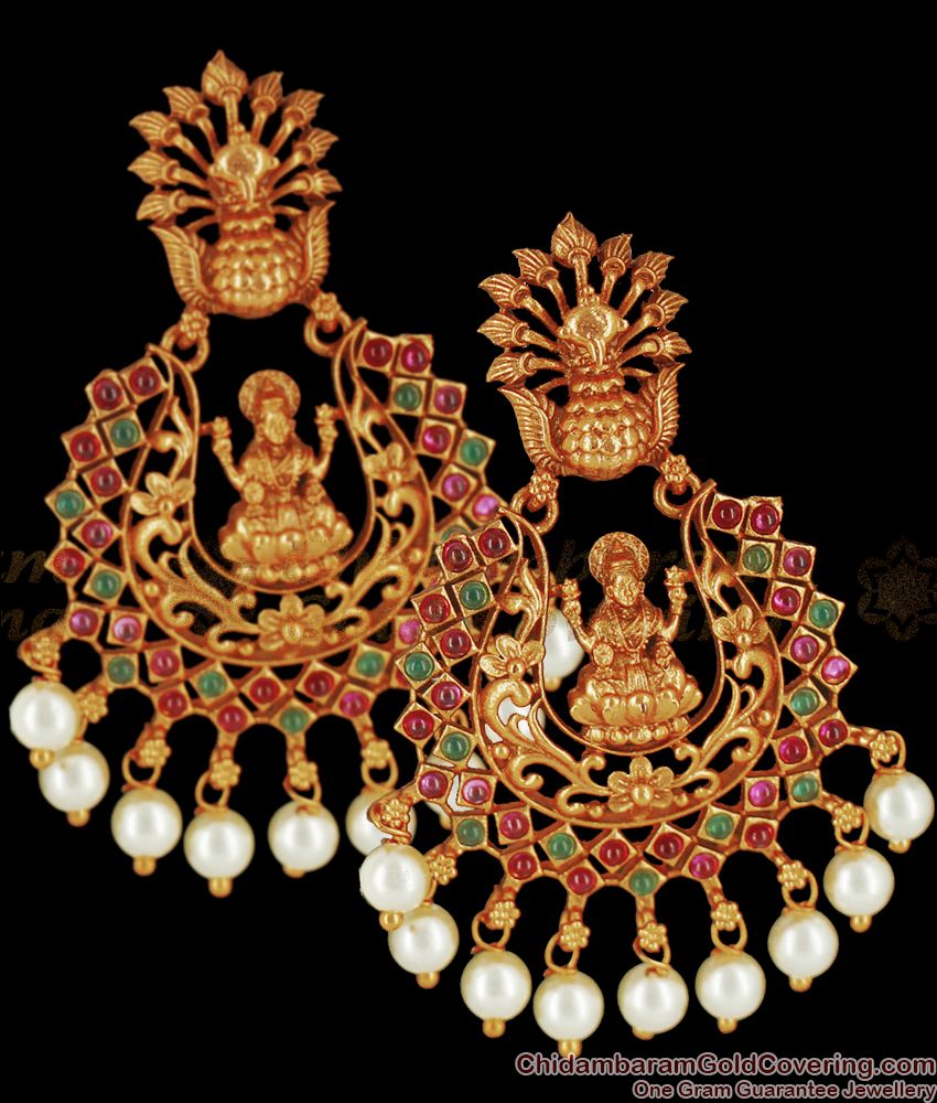 Amazing Lakshmi Temple Design Gold Plated Jhumki Earrings With Full Ruby  Stones ER1727