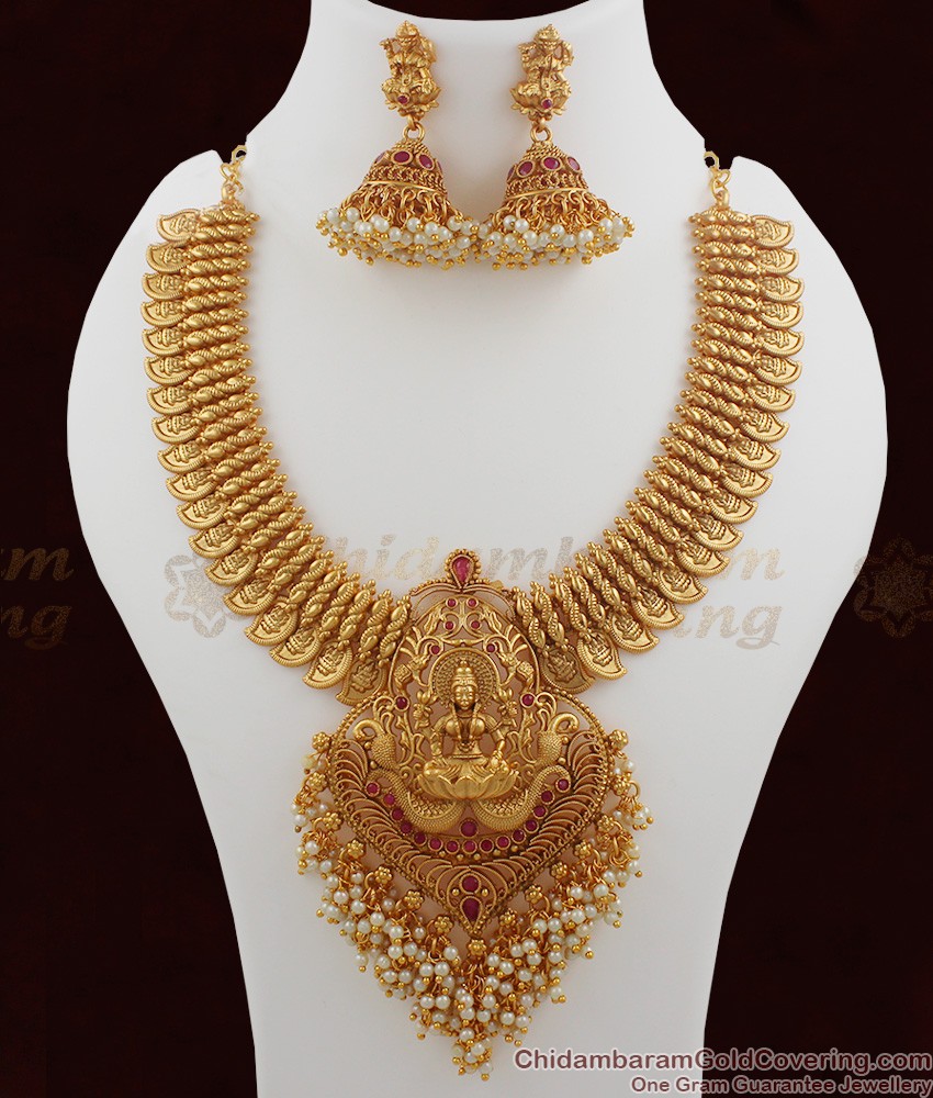 TNL1001 - Premium Antique Nagas Jewelry Temple Necklace Set Pearl Cluster Bridal Jewellery