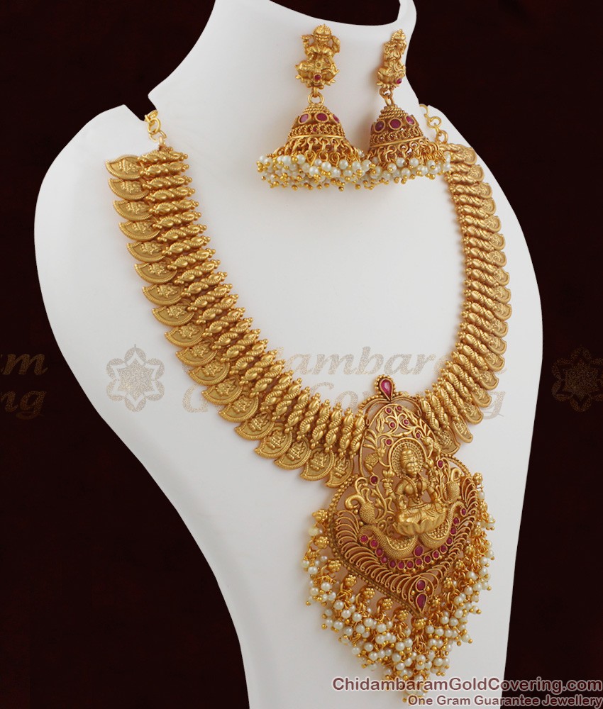 TNL1001 - Premium Antique Nagas Jewelry Temple Necklace Set Pearl Cluster Bridal Jewellery