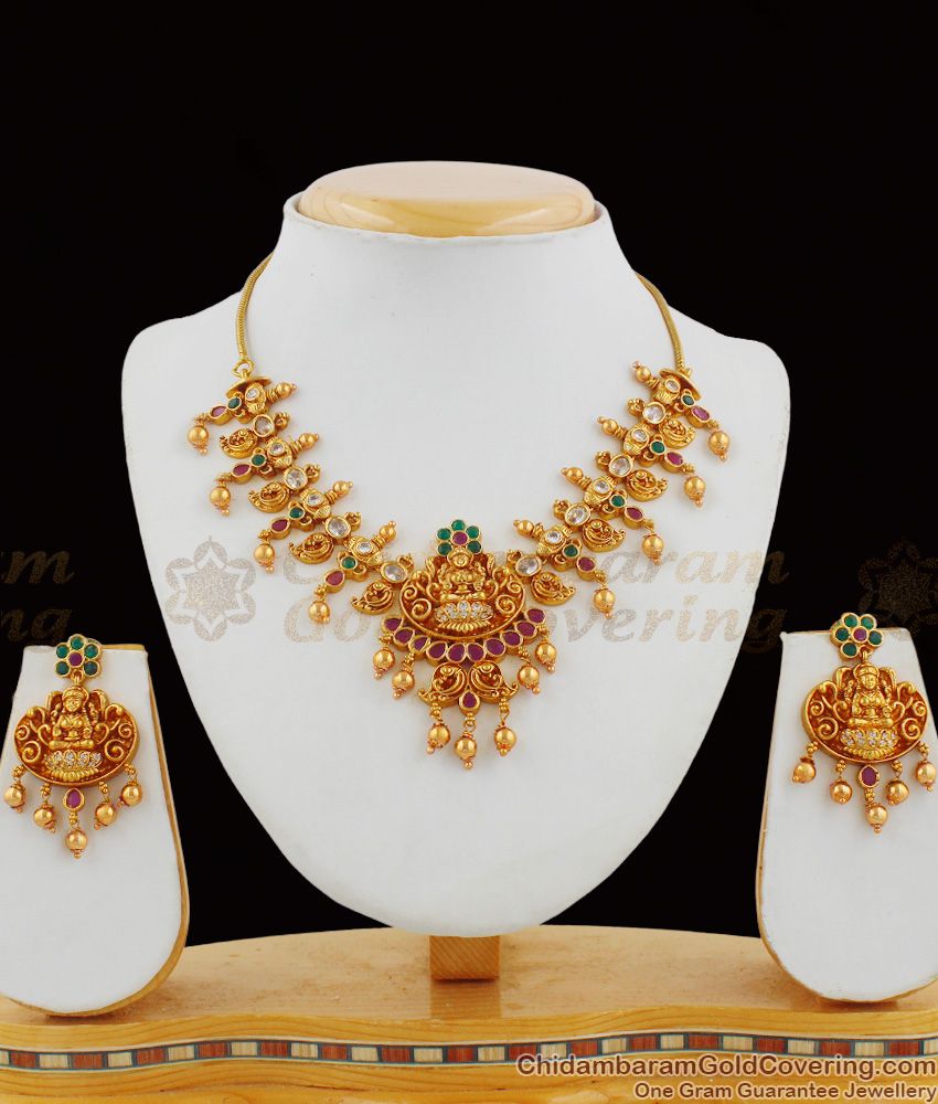 TNL1007 - Premium Finish Grand Temple Jewelry Lakshmi Peacock Design Nagas Antique Jewellery Set