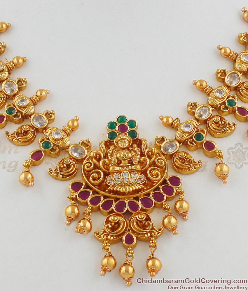 TNL1007 - Premium Finish Grand Temple Jewelry Lakshmi Peacock Design Nagas Antique Jewellery Set