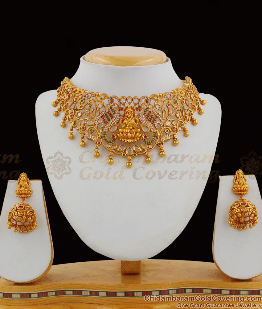 TNL1008 - Tribal Design Matt Touch Lakshmi Model Traditional Temple Jewelry Set With Earrings