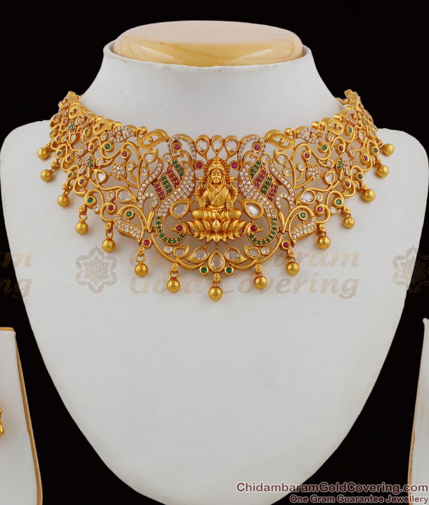 TNL1008 - Tribal Design Matt Touch Lakshmi Model Traditional Temple Jewelry Set With Earrings