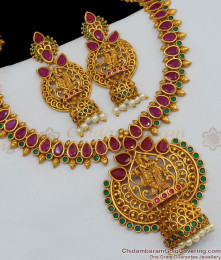 TNL1010 - Brilliant Artwork Premium Gold Antique Hand Crafted Radha Krishna Temple Necklace Set TNL1010 - Brilliant Artwork Premium Gold Antique Hand Crafted Radha Krishna Temple Necklace Set
