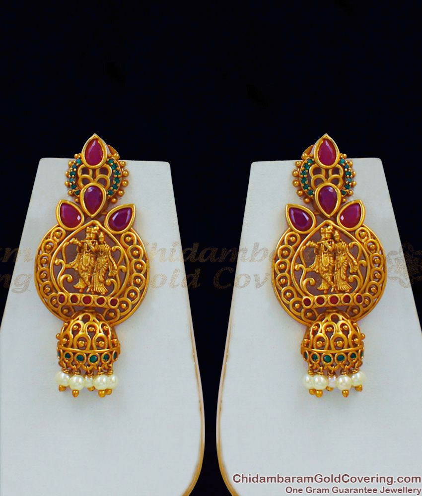 TNL1010 - Brilliant Artwork Premium Gold Antique Hand Crafted Radha Krishna Temple Necklace Set