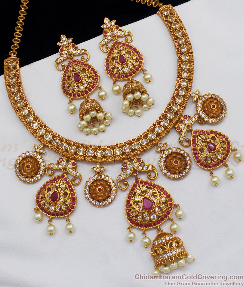 TNL1013 - Premium Antique Finish Grand Bridal Jewelry First Quality Temple Necklace Set