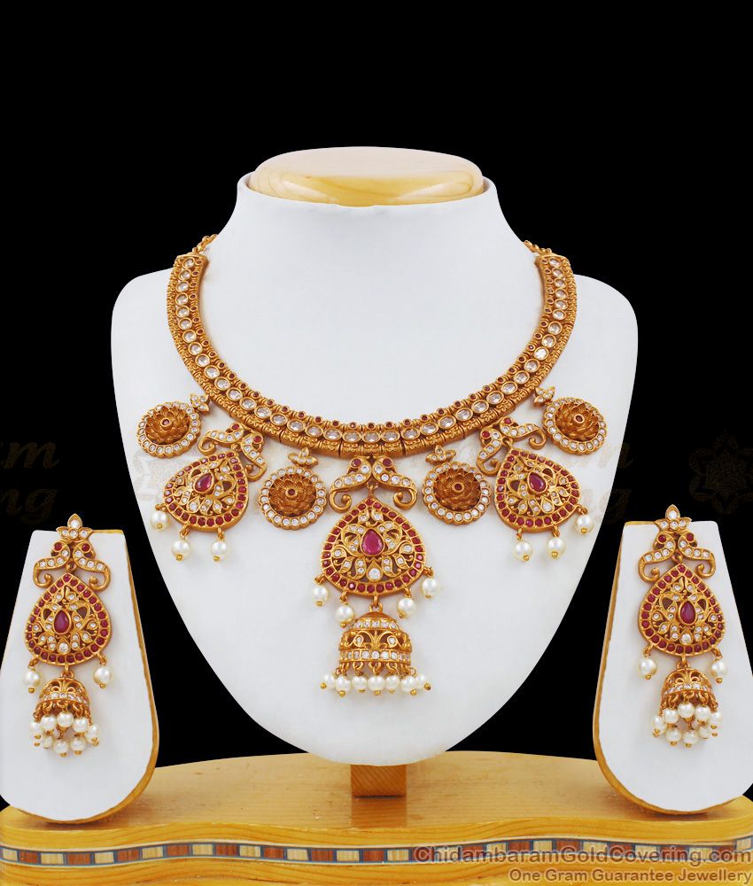 TNL1013 - Premium Antique Finish Grand Bridal Jewelry First Quality Temple Necklace Set