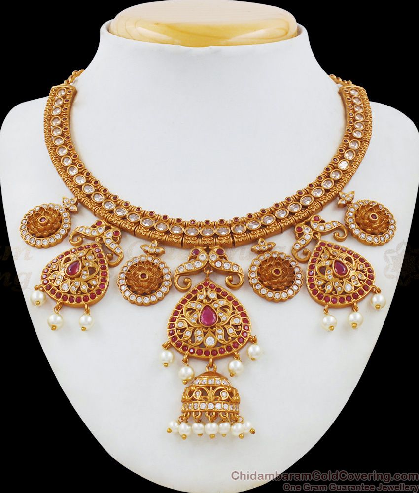 TNL1013 - Premium Antique Finish Grand Bridal Jewelry First Quality Temple Necklace Set