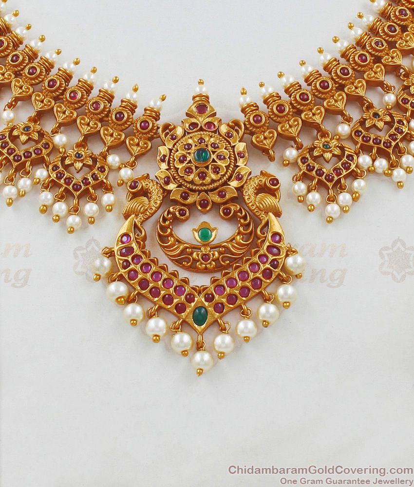 TNL1014 - Premium Antique Matt Finish Peacock Choker Pearl Set Bridal Jewellery