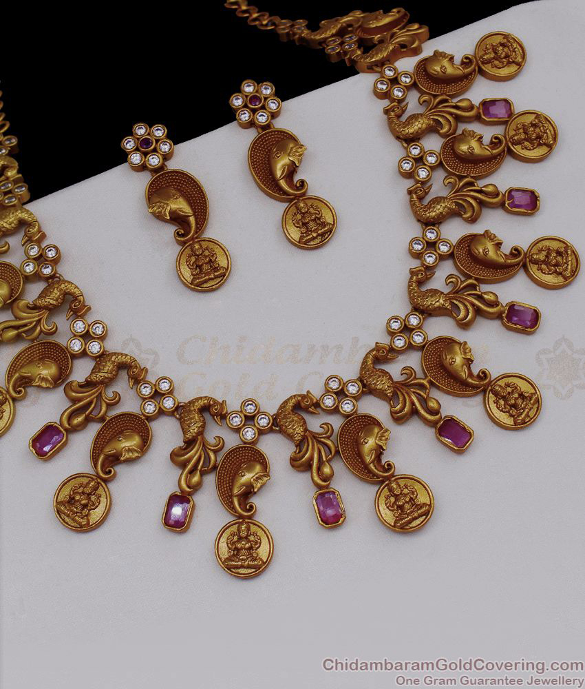 TNL1017 - Trendy Premium Antique Matt Finish Lakshmi Coin Necklace Bridal Jewelry