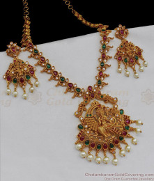 TNL1018 - Kemp Stone Premium Nagas Antique Lakshmi Necklace Pearl Set Bridal Jewelry TNL1018 - Kemp Stone Premium Nagas Antique Lakshmi Necklace Pearl Set Bridal Jewelry